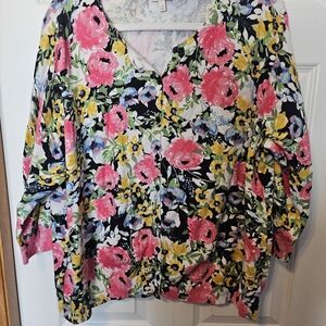 Floral Women's Top - Pink, Yellow, Blue